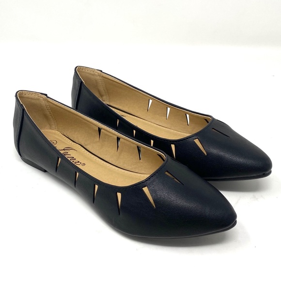 Black Cut Out Vegan Leather Flats - Picture 2 of 10